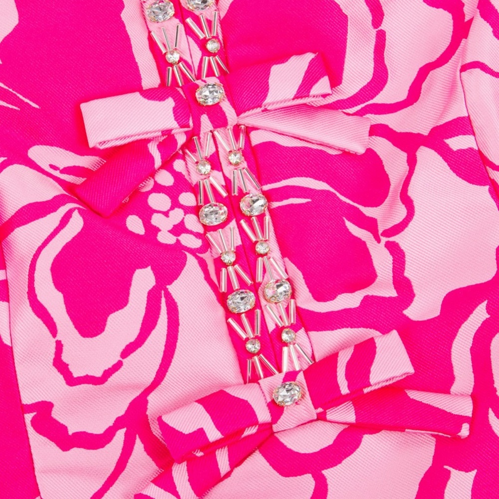 Lilly Pulitzer Hot Pink Floral Puff-Sleeve Mini Dress Reserve collection 6 - Picture 4 of 8
